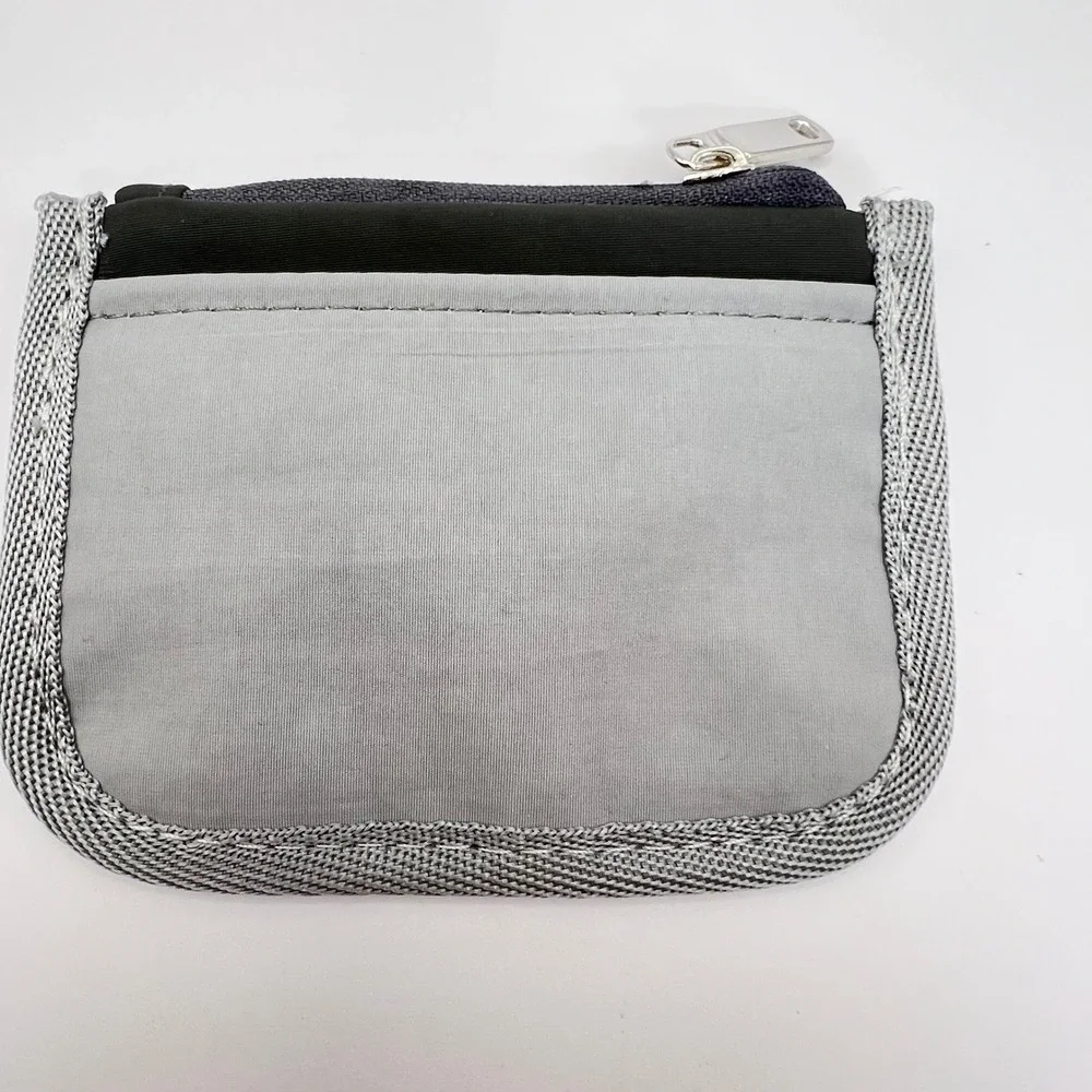 Gray RFID Blocking Nylon Slim Card Holder Zipper Wallet Travel Mini Pouch